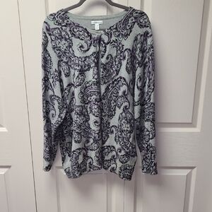 Croft & Barrow Gray and Purple Paisley Cardigan 2X